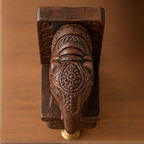 Hand-Carved Wooden Elephant Wall Bracket with Brass Bell