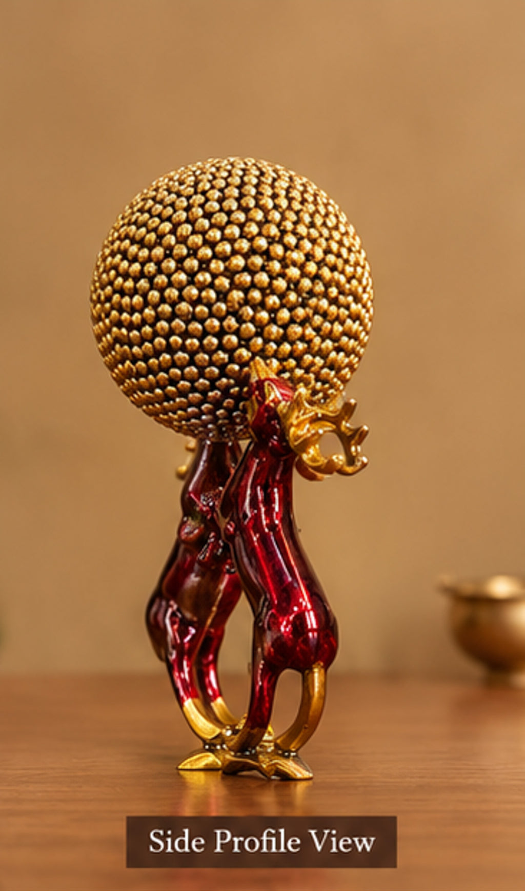 Royal Brass Reindeer Sculpture with Ornate Golden Sphere