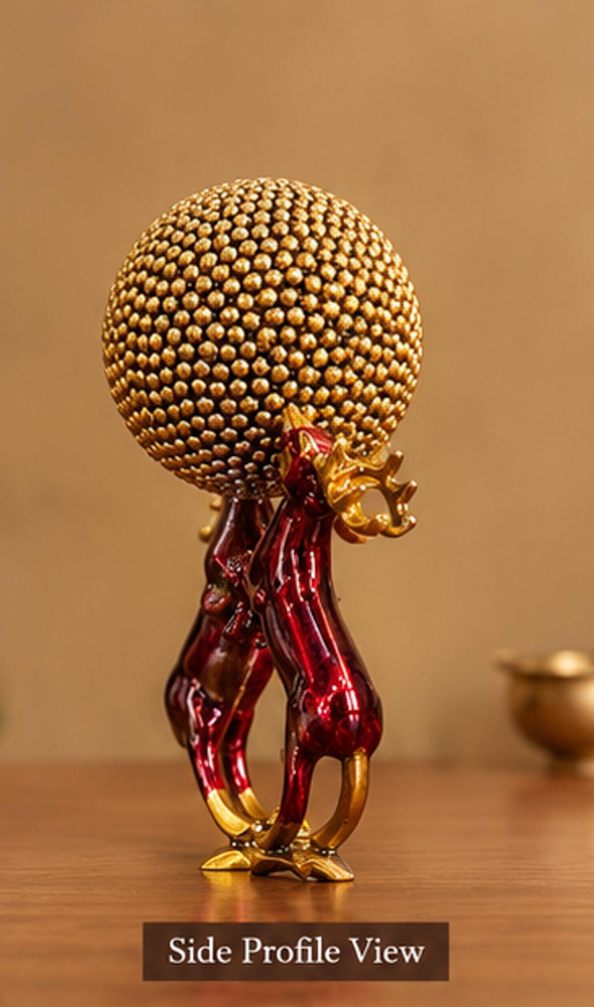 Royal Brass Reindeer Sculpture with Ornate Golden Sphere