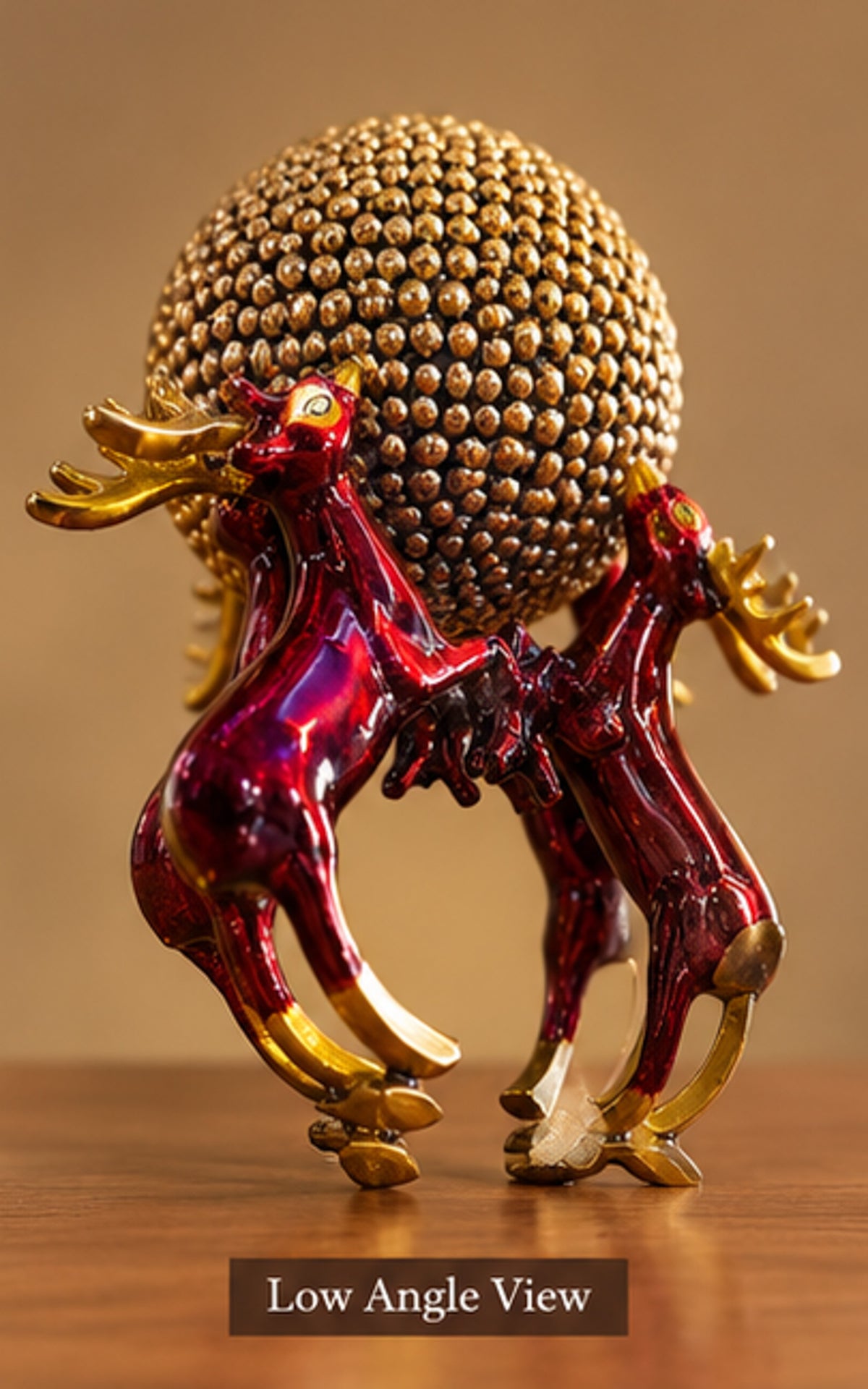 Royal Brass Reindeer Sculpture with Ornate Golden Sphere