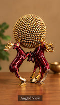 Royal Brass Reindeer Sculpture with Ornate Golden Sphere