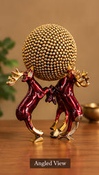Royal Brass Reindeer Sculpture with Ornate Golden Sphere