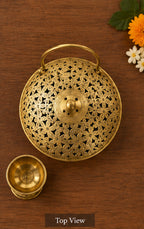 Handcrafted Ornate Jali Cutwork Brass Incense Burner – Antique Gold Finish