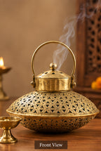 Handcrafted Ornate Jali Cutwork Brass Incense Burner – Antique Gold Finish