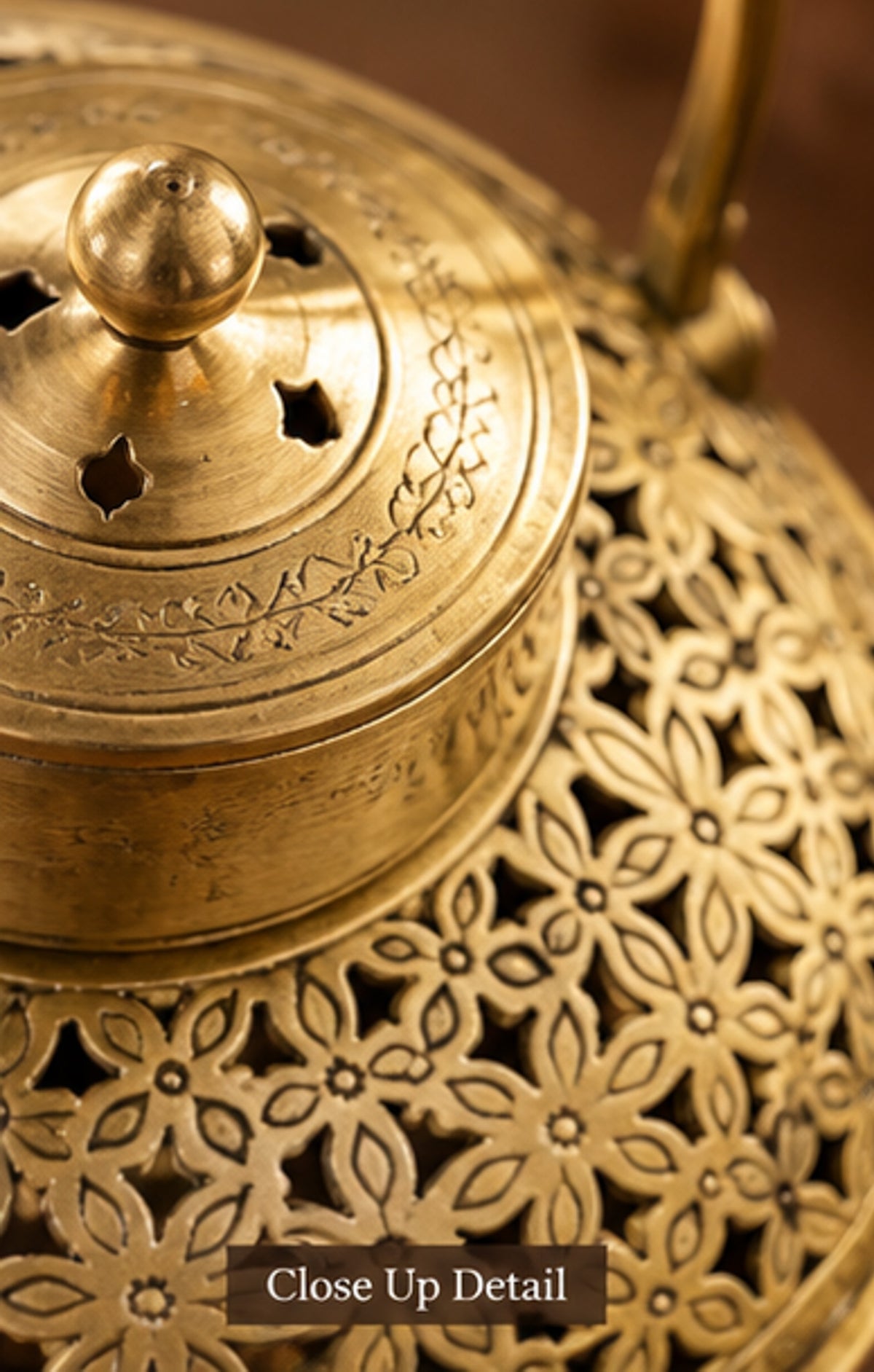 Handcrafted Ornate Jali Cutwork Brass Incense Burner – Antique Gold Finish