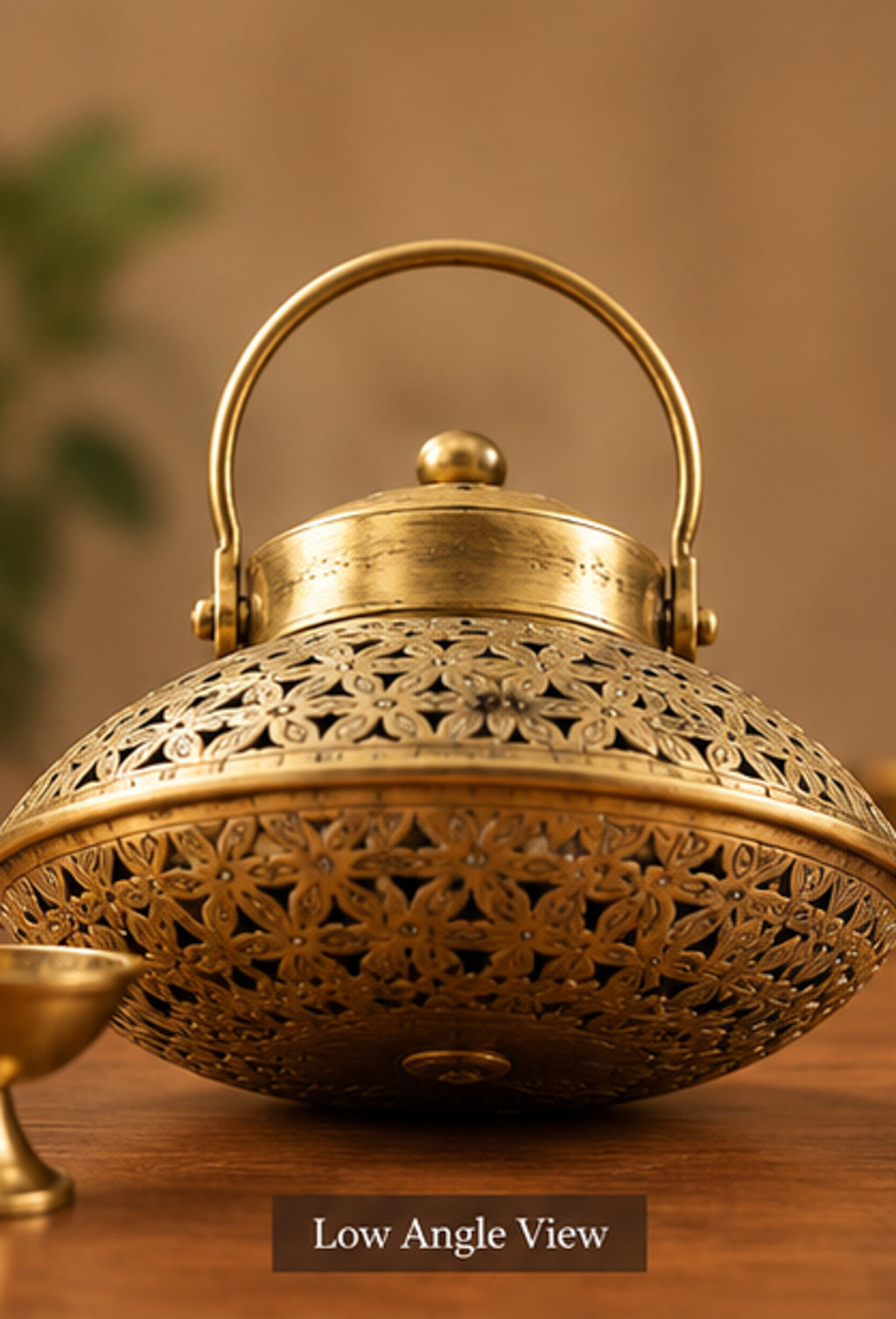 Handcrafted Ornate Jali Cutwork Brass Incense Burner – Antique Gold Finish
