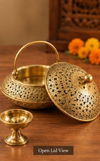 Handcrafted Ornate Jali Cutwork Brass Incense Burner – Antique Gold Finish