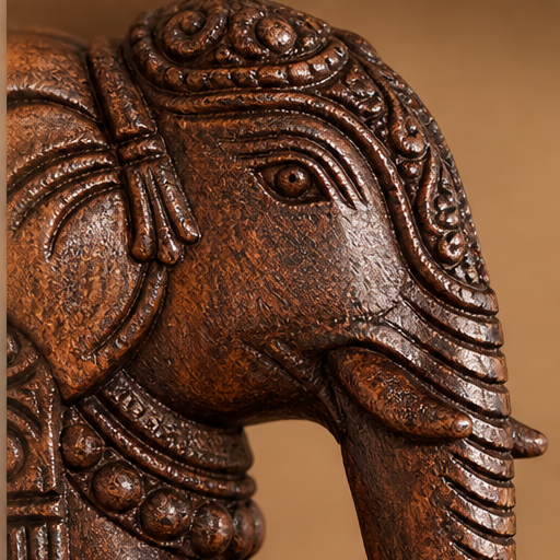 Hand-Carved Wooden Elephant Wall Bracket with Brass Bell