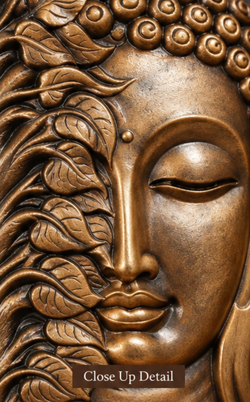 Handcrafted Wooden Buddha Wall Plaque with Leaf Motif – Antique Finish