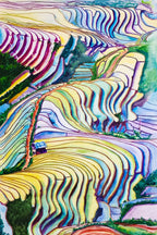 Terraced Hills — Colorful Mountain Landscape Art