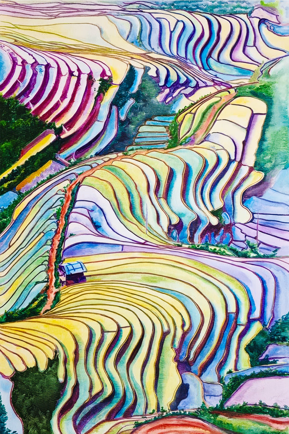 Terraced Hills — Colorful Mountain Landscape Art