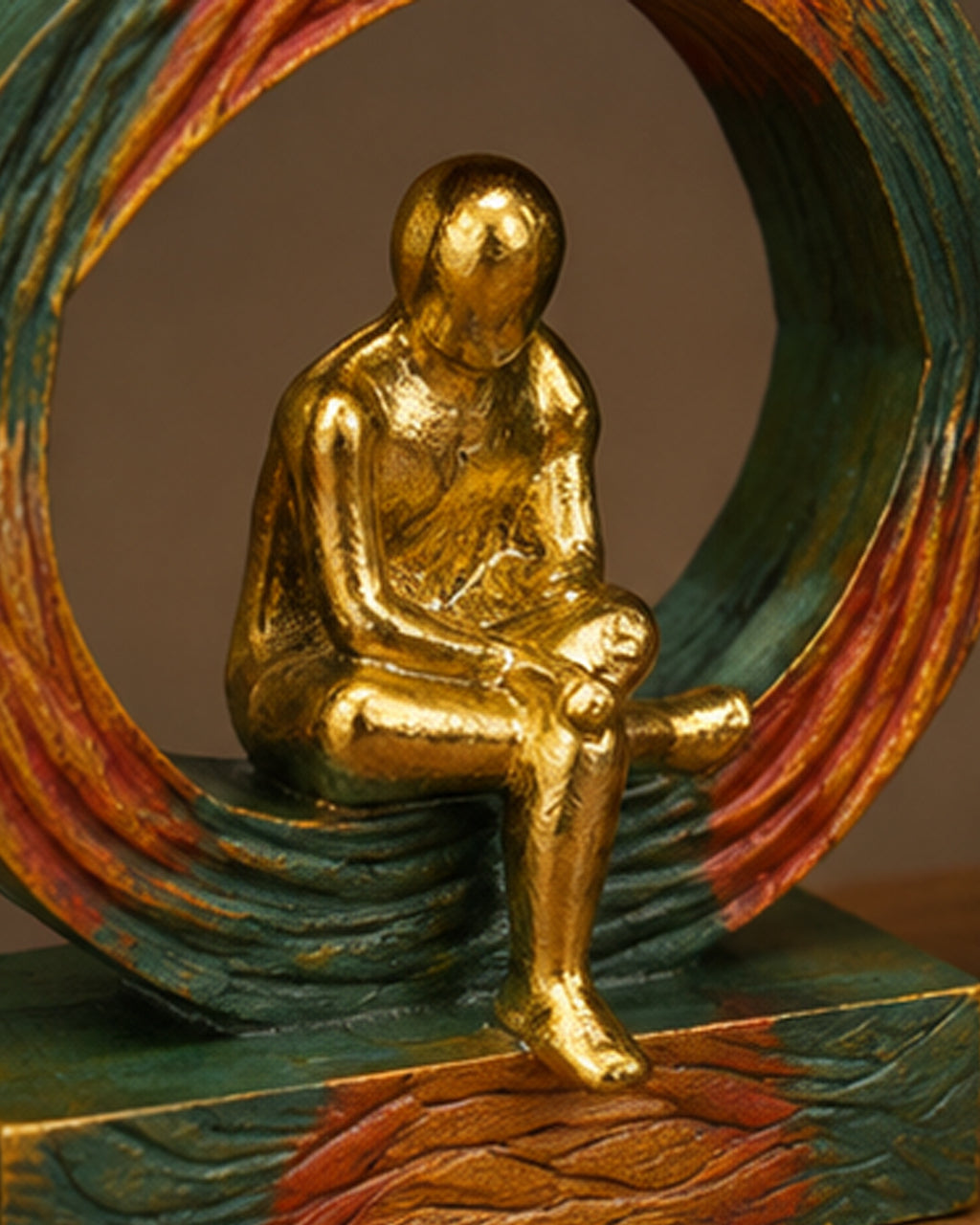 Wood & Brass Contemplation Sculpture Set – Set of 3